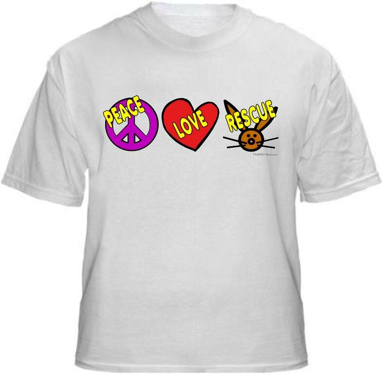 T-shirt Front: Peace Love Rescue (Bunny) T-Shirt